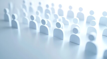 A group of abstract white figures representing people in a soft, minimalist style. Ideal for concepts of community and diversity.