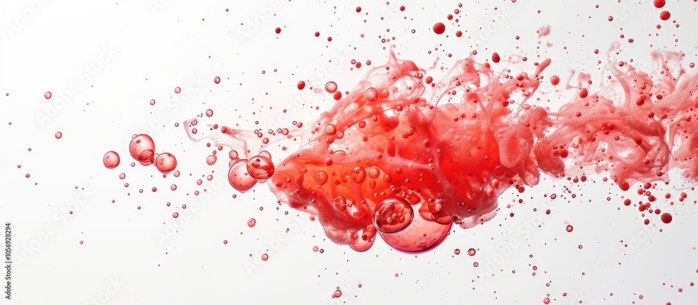 Poster abstract red cloud in liquid with bubbles on surface isolated on white