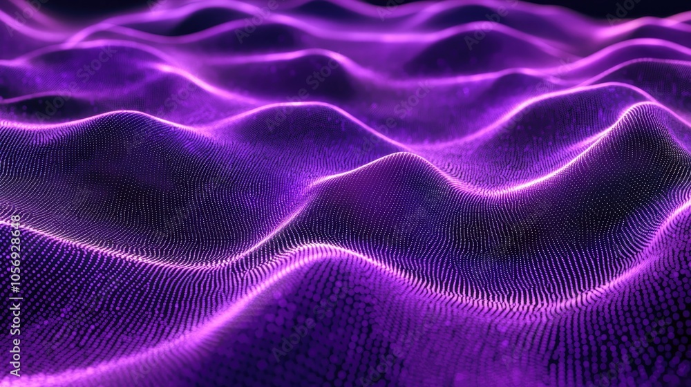 Aufkleber Abstract fluid particle dot line cloth with complex moving swirls in a modern graphic wave ripple design featuring shades of purple