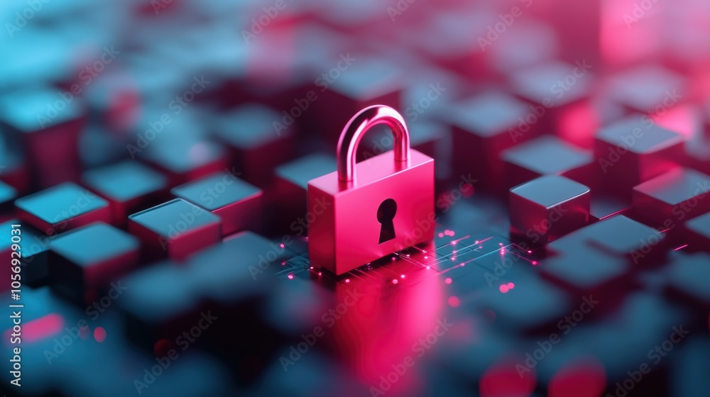 Poster a graphic illustration showcasing a network with different layers of security protection, highlighti