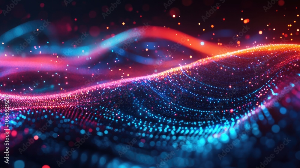 Aufkleber A captivating abstract background showcasing vibrant energy and the dynamic movement of technological particles within a digital landscape
