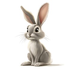 Obraz premium A cartoon rabbit sitting with long ears on a white background.