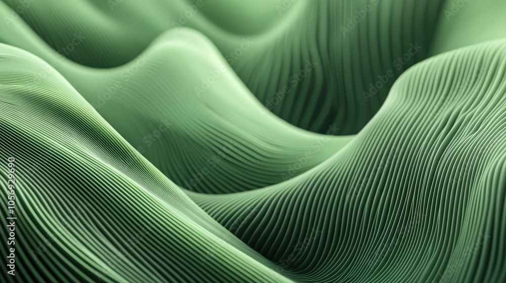 Poster Minimalist background featuring green waves created from multiple lines