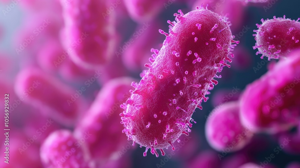 Poster microscopic close up image of pink bacteria showcasing unique details