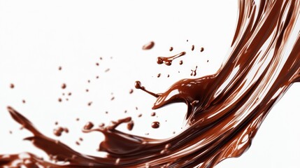 Luxurious chocolate drizzles gracefully on a white background A gourmet dessert in motion showcasing a rich creamy texture