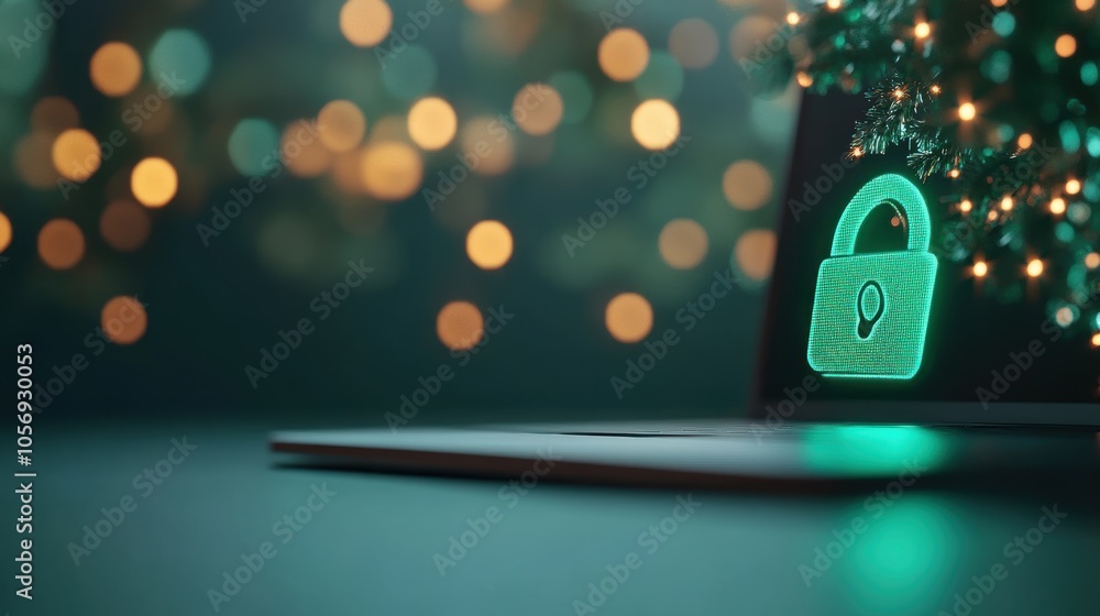 Poster a computer screen displaying a secure connection with a green padlock icon, signifying data integrit