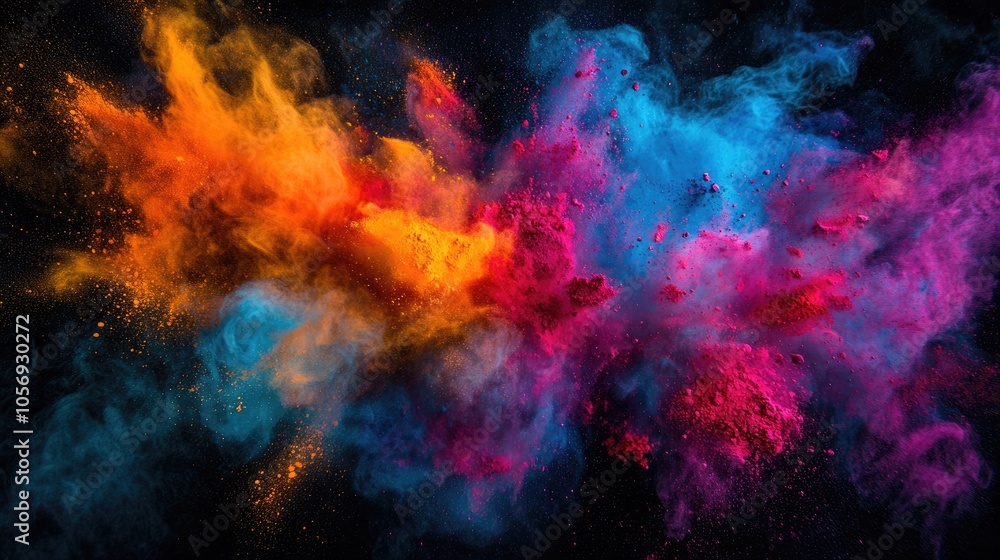 Aufkleber vibrant explosion of colorful powder paint on a dark background capturing the essence of a festive a