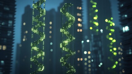 Futuristic Biotech Cityscape with Bioluminescent Elements