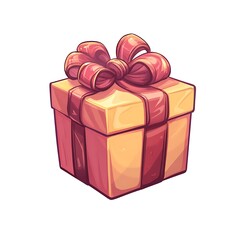 Obraz premium A cartoon gift box wrapped with a ribbon and bow on a white background.
