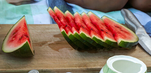 Freshly chopped watermelon for picnic