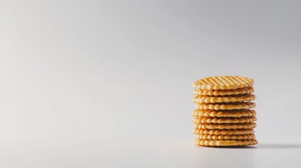 Stack of Crispy Wafers on a Light Background