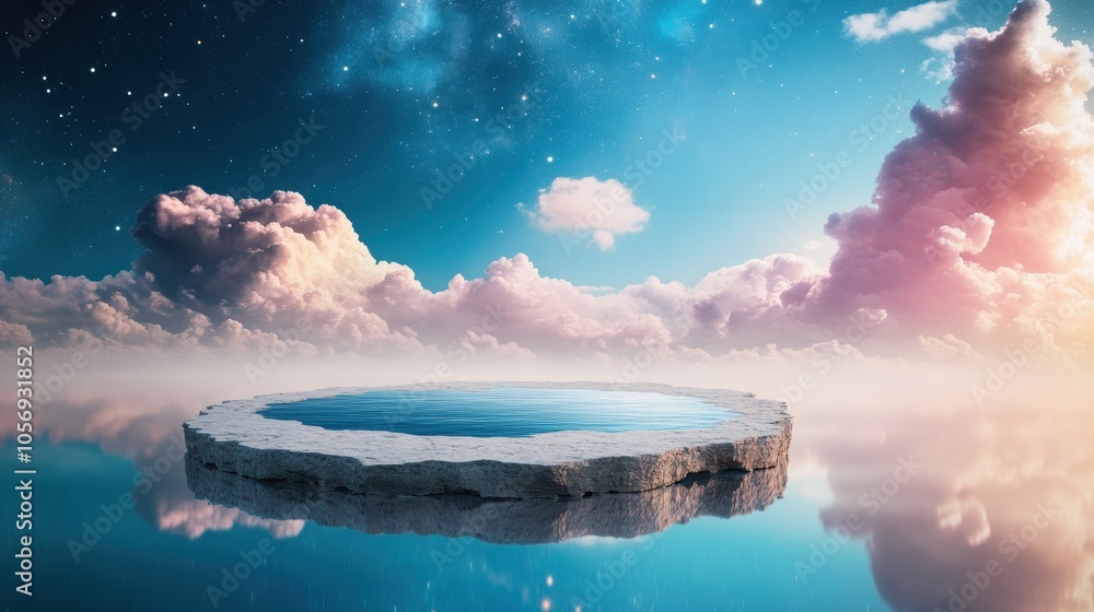 Poster a surreal, abstract landscape formed by stars and galaxies, reflecting the universe abstract beauty 