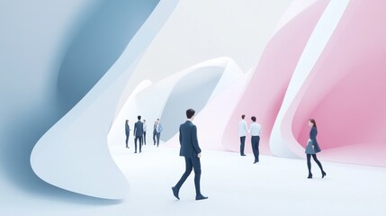 Obraz premium A modern abstract space with creative architecture, where business professionals engage and collaborate.