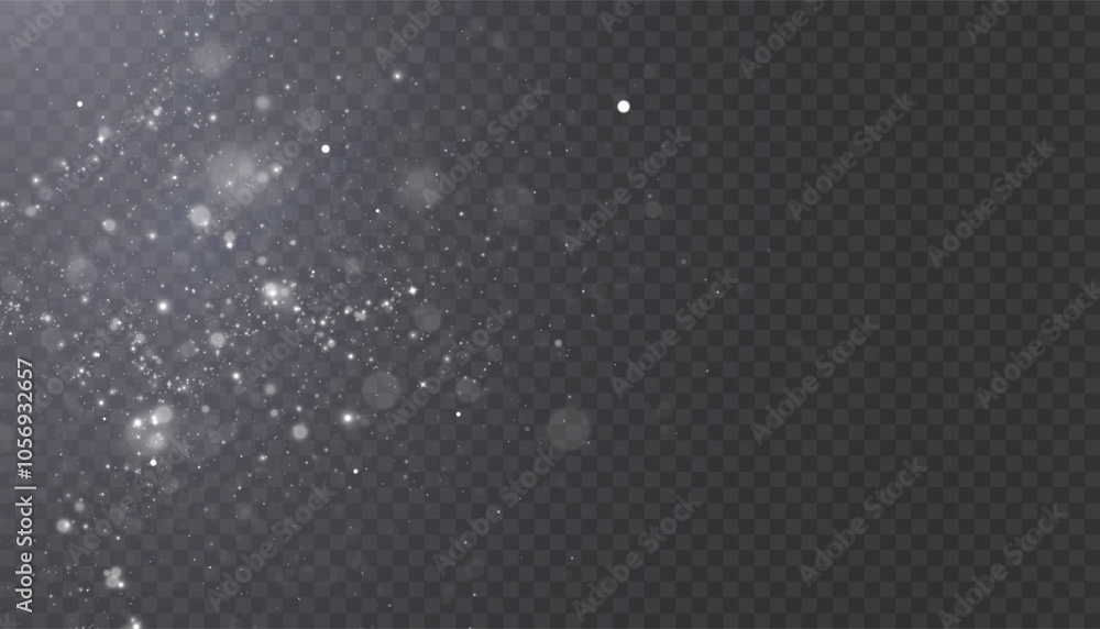 Poster holiday bokeh and glitter effect with bright dust particles and glare isolated on transparent backgr