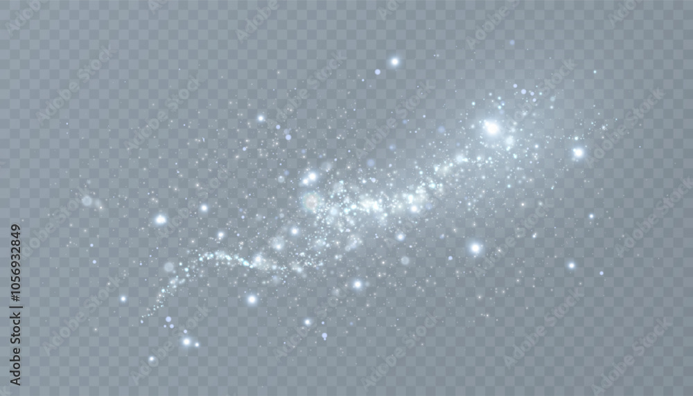 Poster Light effect with many shiny shimmering particles isolated on transparent background. Star cloud vector with dust.