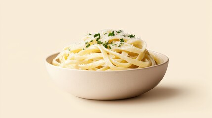 A bowl of pasta with Parmesan cheese and parsley