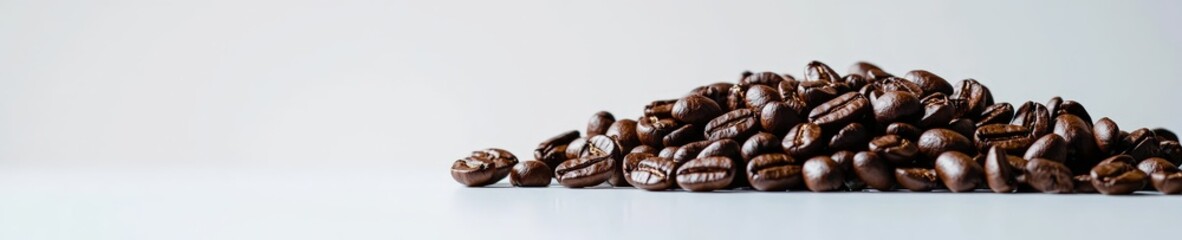 A pile of coffee beans on a white background
