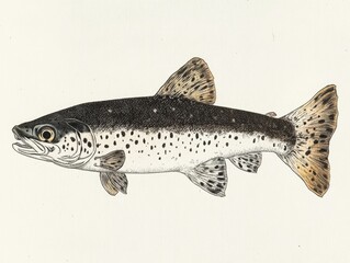 Old-school vintage drawing of an Alaskan rainbow trout fish