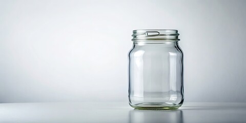 Minimalist Empty Glass Jar Bottle on White Background for Clean Aesthetic Photography, Ideal for Storage, Organization, or Decoration in Home and Office Spaces