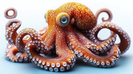 Obraz premium Orange cartoon octopus with long tentacles on deep sea background