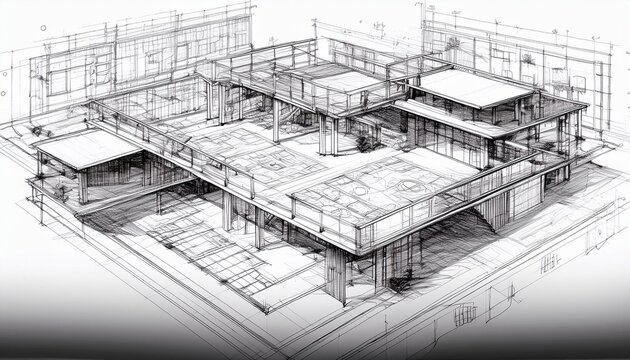 Architektur Modern Blaupause Grundrisse Schnitte Ansichten