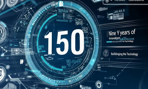 Digital Anniversary Celebration with 150 Text in a Circular Design