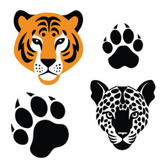 Vintage Tiger and Leopard Print Pattern Set – Hand-Drawn Safari Skin Illustrations