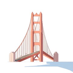 A cartoon Golden Gate Bridge with suspension cables on a white background.