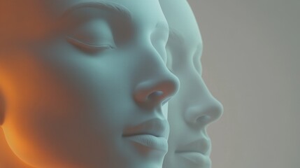A serene and artistic representation of human faces in soft light, symbolizing tranquility and introspection.