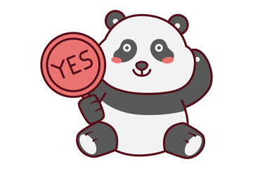 Cute Panda Holding Yes Sign Illustration