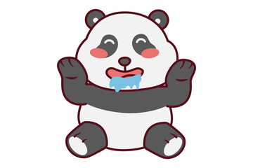 Cute Panda Drooling with Hands on Its Cheeks Illustration