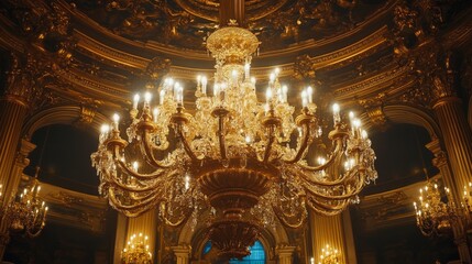 Obraz premium A Grand Chandelier in a Gilded Hall