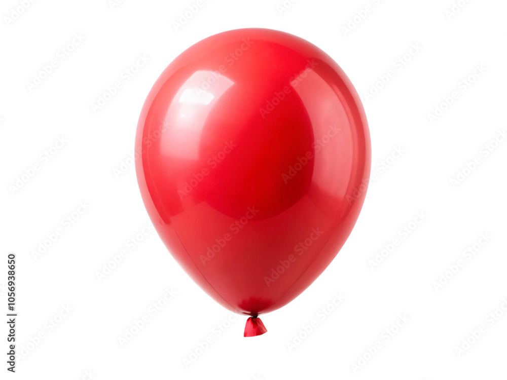 Poster single red balloon with a glossy surface, creating reflections, set against a transparent background