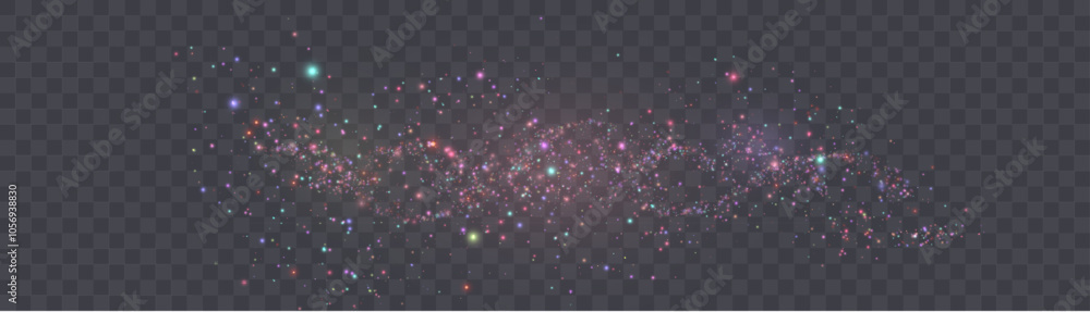 Poster Glowing bokeh and glitter effect with bright dust particles isolated on transparent background. Star cloud vector with glare and sparkle. For holiday and advertising design.