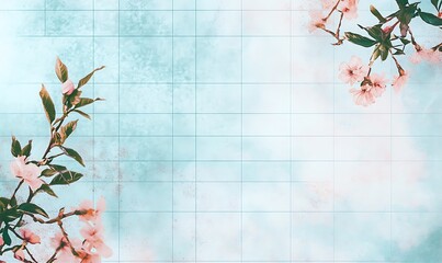 A serene floral background with soft colors and grid pattern, ideal for design projects.