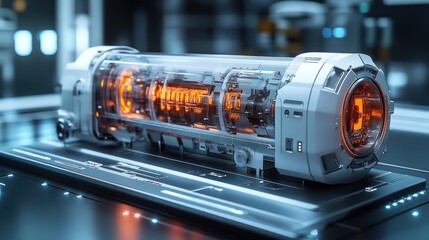 Futuristic device with glowing elements for advanced technology.