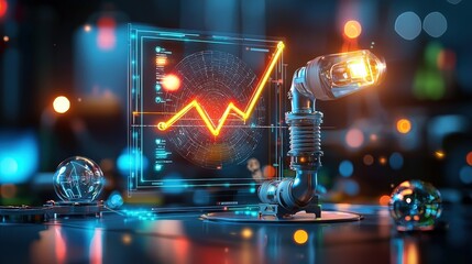 A computer monitor displays a graph with a red line