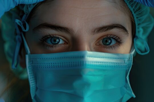 Female Nurse Tying Surgical Mask in Operation Theatre. Medicals and Health Concept in Hospital Setting