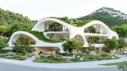 Fototapeta premium Futuristic Green Roof Architecture Modern Sustainable Home Design
