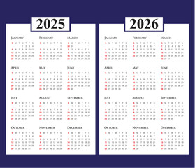 2025 2026 year calendar vector design template