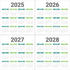 2025 2026 2027 2028 year calendar vector design template
