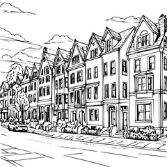 Obraz premium Black and white vector illustration of row houses