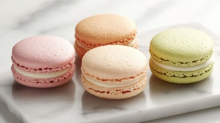 Colorful Macarons on a Marble Surface
