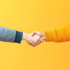 Close-up of a handshake against a vibrant yellow background