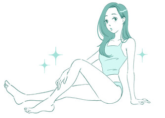 スタイルの良い女性のモノトーンのイラスト　全身