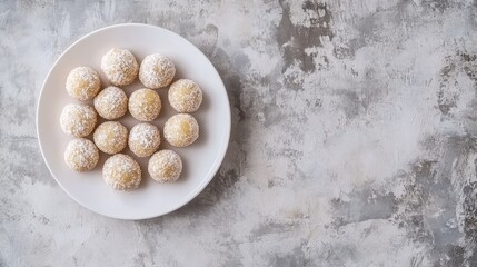 Sweet Coconut Energy Balls on a White Plate
