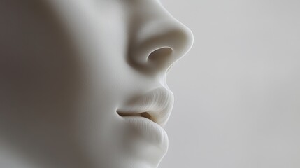 Close-up of a mannequin's face showcasing smooth features and a serene expression, ideal for fashion or artistic themes.