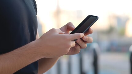 Close-up of a person using a smartphone outdoors, showcasing modern technology and communication in everyday life.