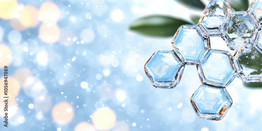 Poster abstract hexagon crystal structure winter bokeh background