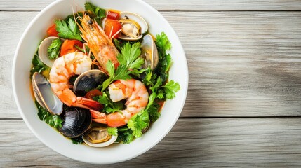Fresh and Tasty Seafood Dish with Herbs and Vegetables